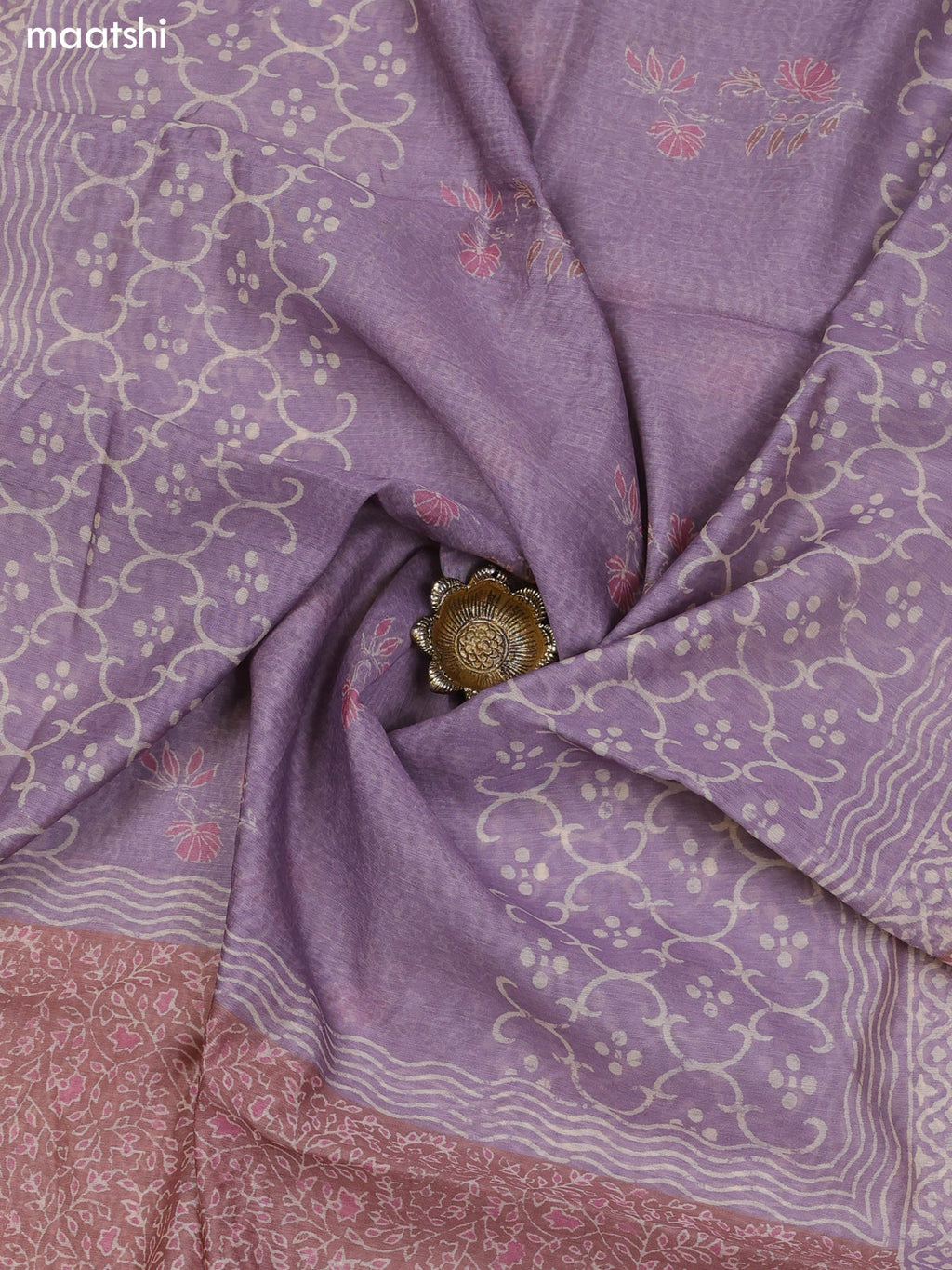 Pastel Purple and Pastel Brown Chanderi Dress Material With Floral Butta Prints & Lace Work Neck Pattern and Bottom & Dupatta