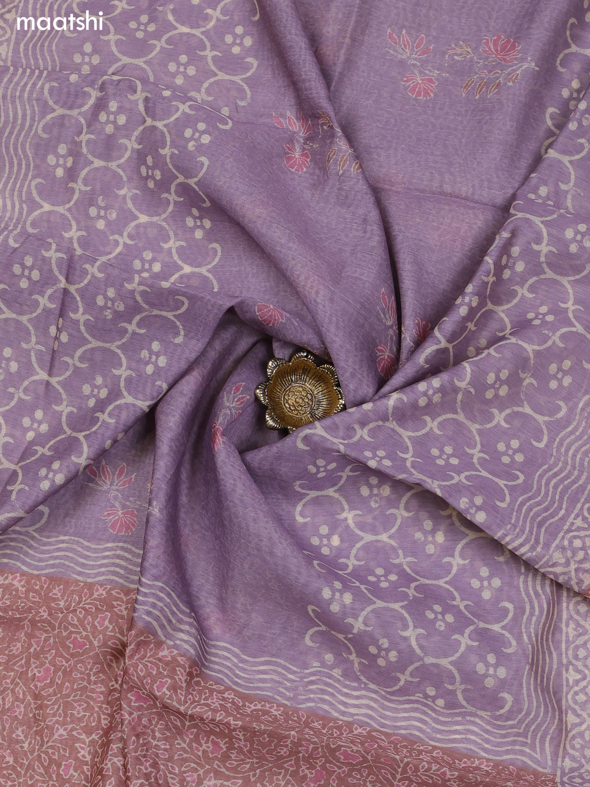 Pastel Purple and Pastel Brown Chanderi Dress Material With Floral Butta Prints & Lace Work Neck Pattern and Bottom & Dupatta