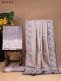 Semi tussar dress material grey with embroidery work and bottom & dupatta