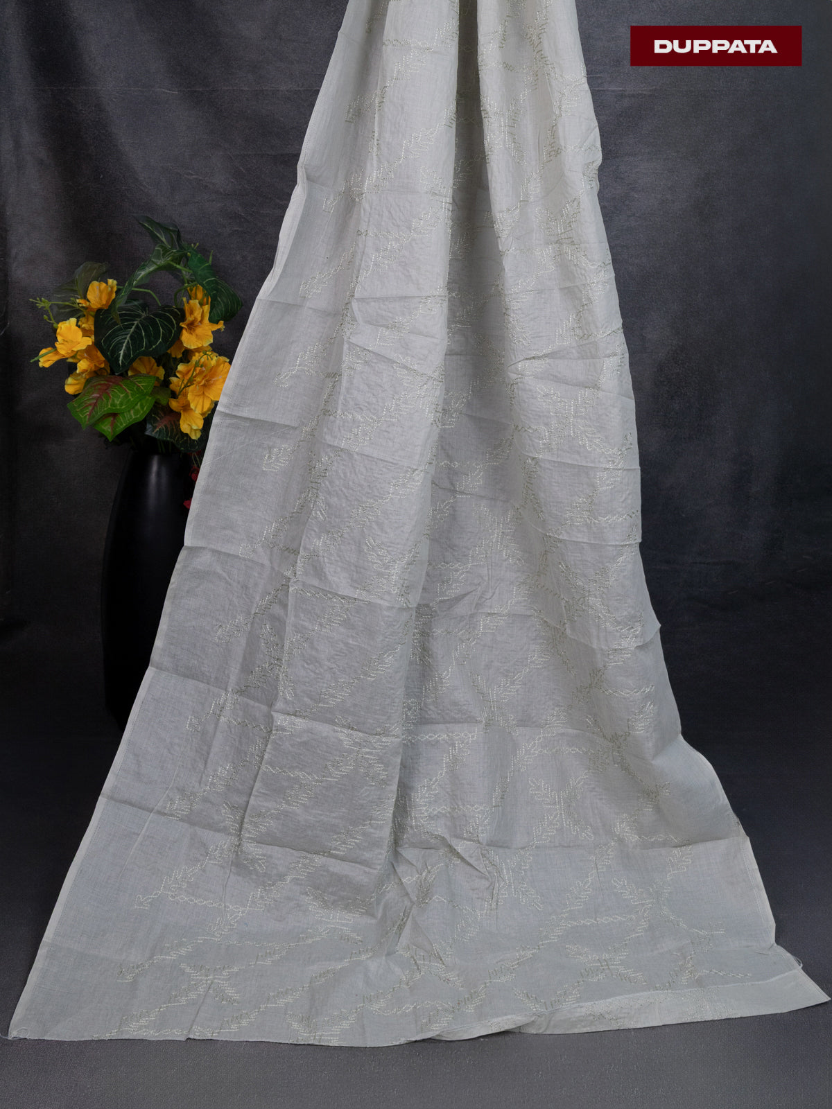 Cotton dress material pastel green with allover floral prints & embroidery work and bottom & dupatta
