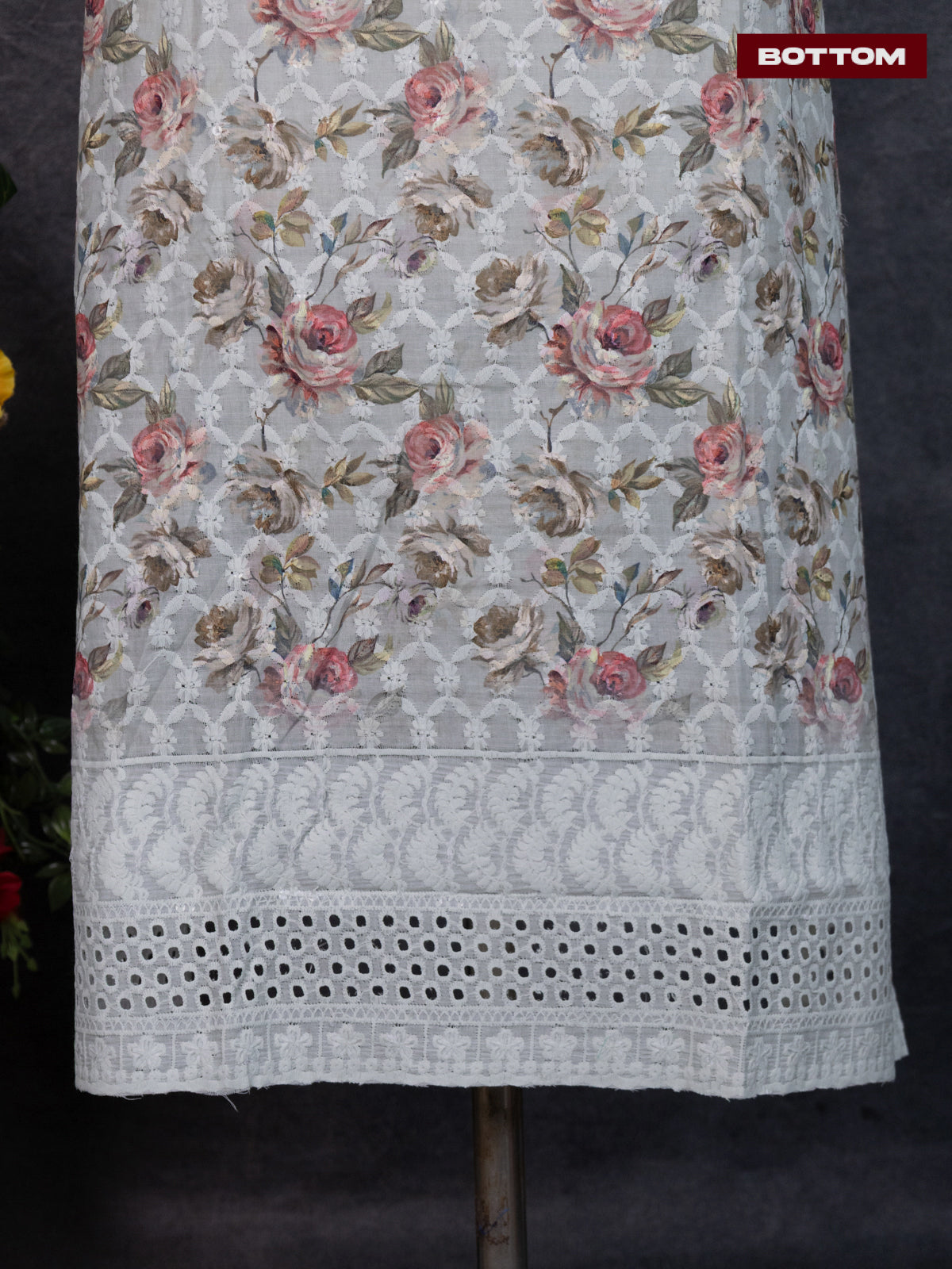 Cotton dress material pastel green with allover floral prints & embroidery work and bottom & dupatta