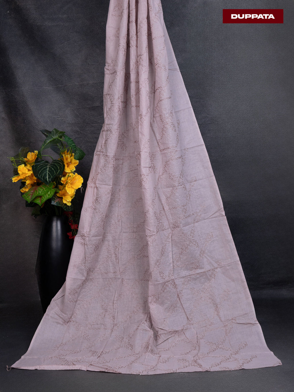 Cotton dress material pastel pink with allover floral prints & embroidery work and bottom & dupatta