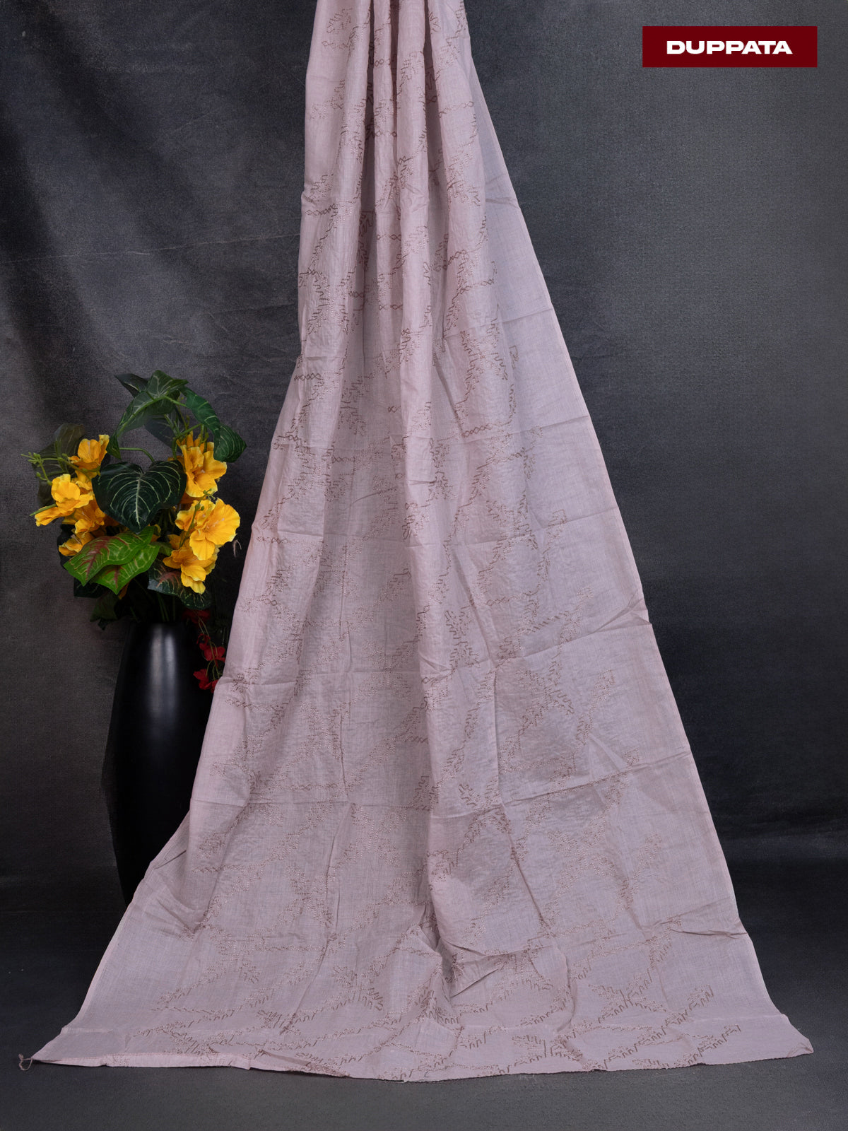 Cotton dress material pastel pink with allover floral prints & embroidery work and bottom & dupatta
