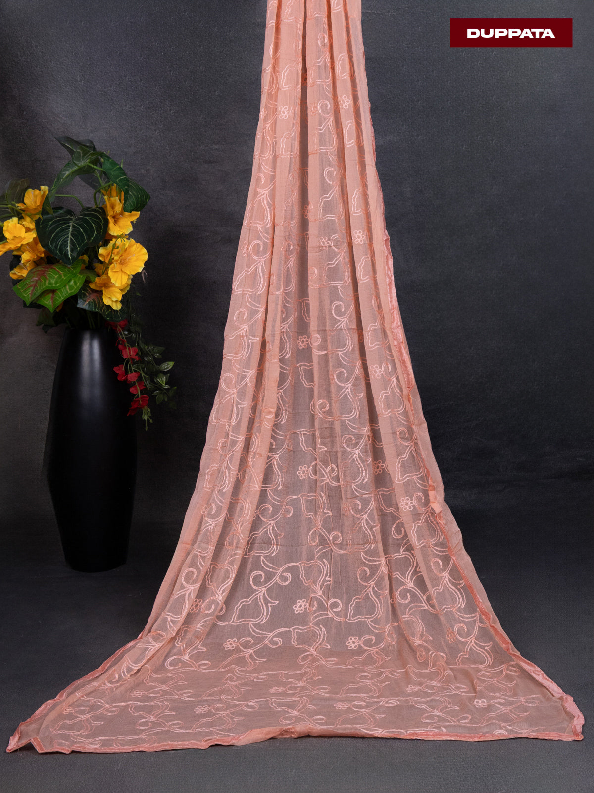 Cotton dress material off white with allover floral prints & embroidery work and bottom & dupatta