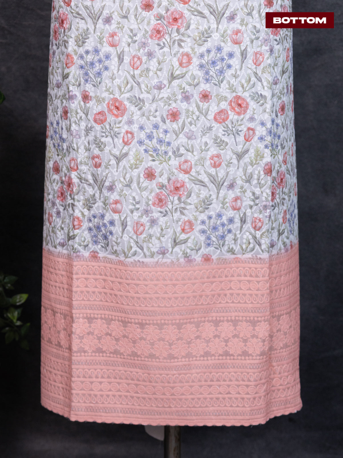 Cotton dress material off white with allover floral prints & embroidery work and bottom & dupatta