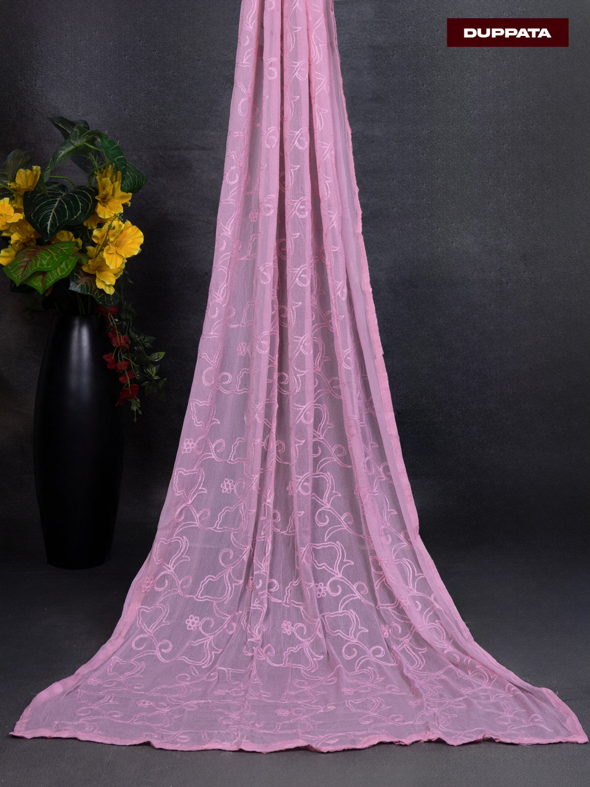 Cotton dress material off white with allover floral prints & embroidery work and bottom & dupatta