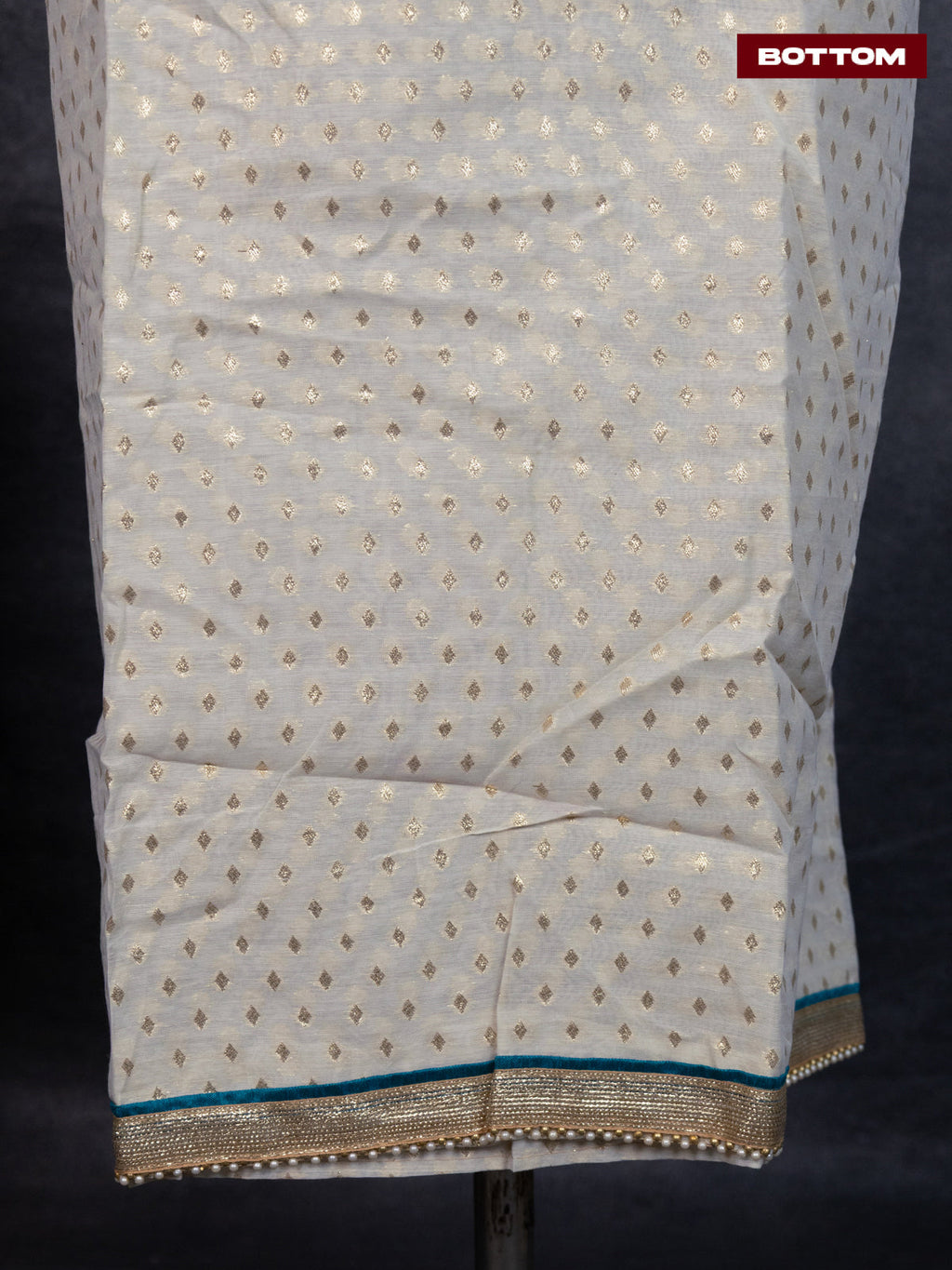 Chanderi dress material off white with allover zari buttas & beaded work neck pattern and bottom & banarasi dupatta