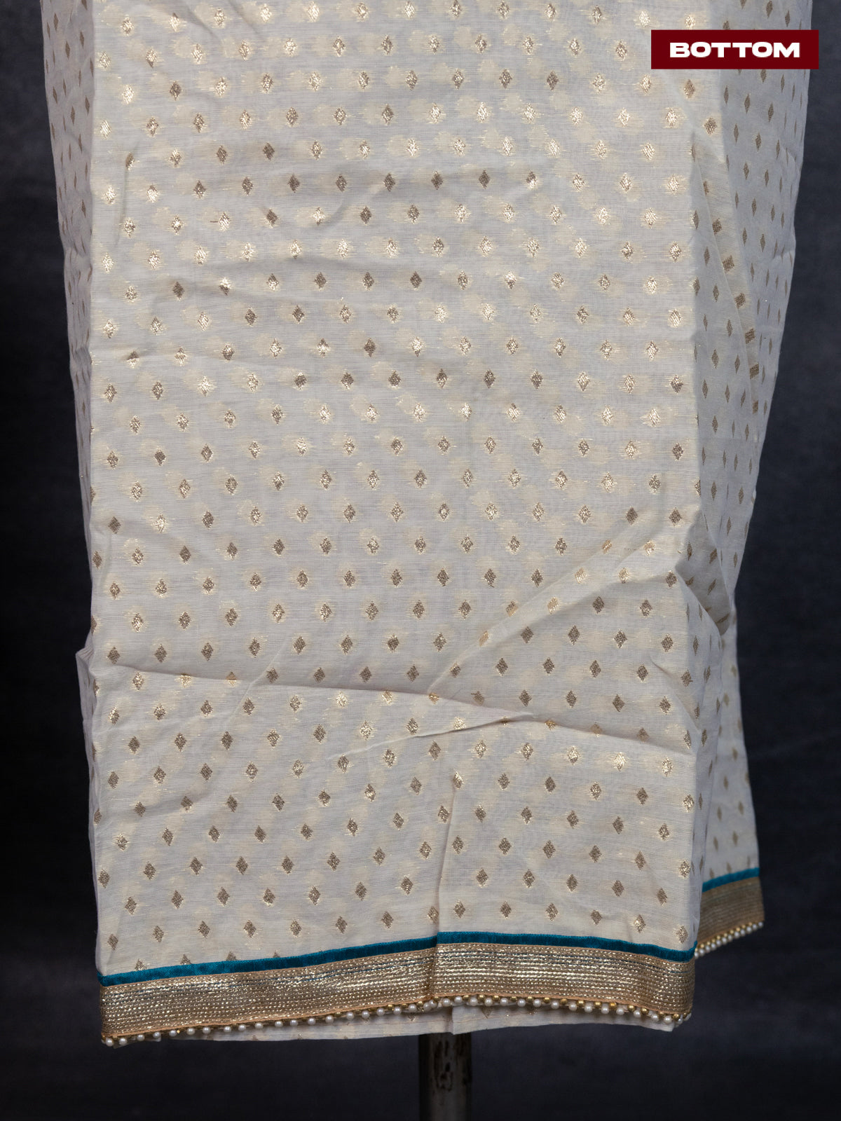 Chanderi dress material off white with allover zari buttas & beaded work neck pattern and bottom & banarasi dupatta
