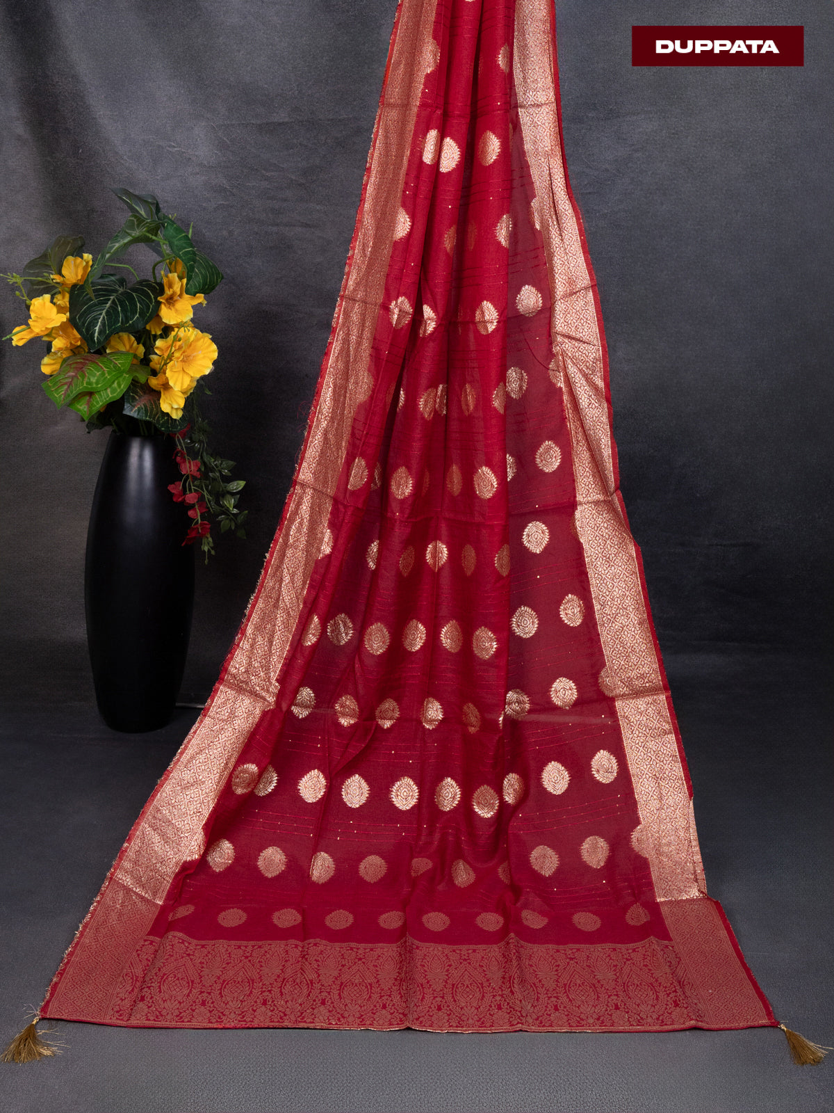 Chanderi dress material off white with allover zari buttas & beaded work neck pattern and bottom & banarasi dupatta