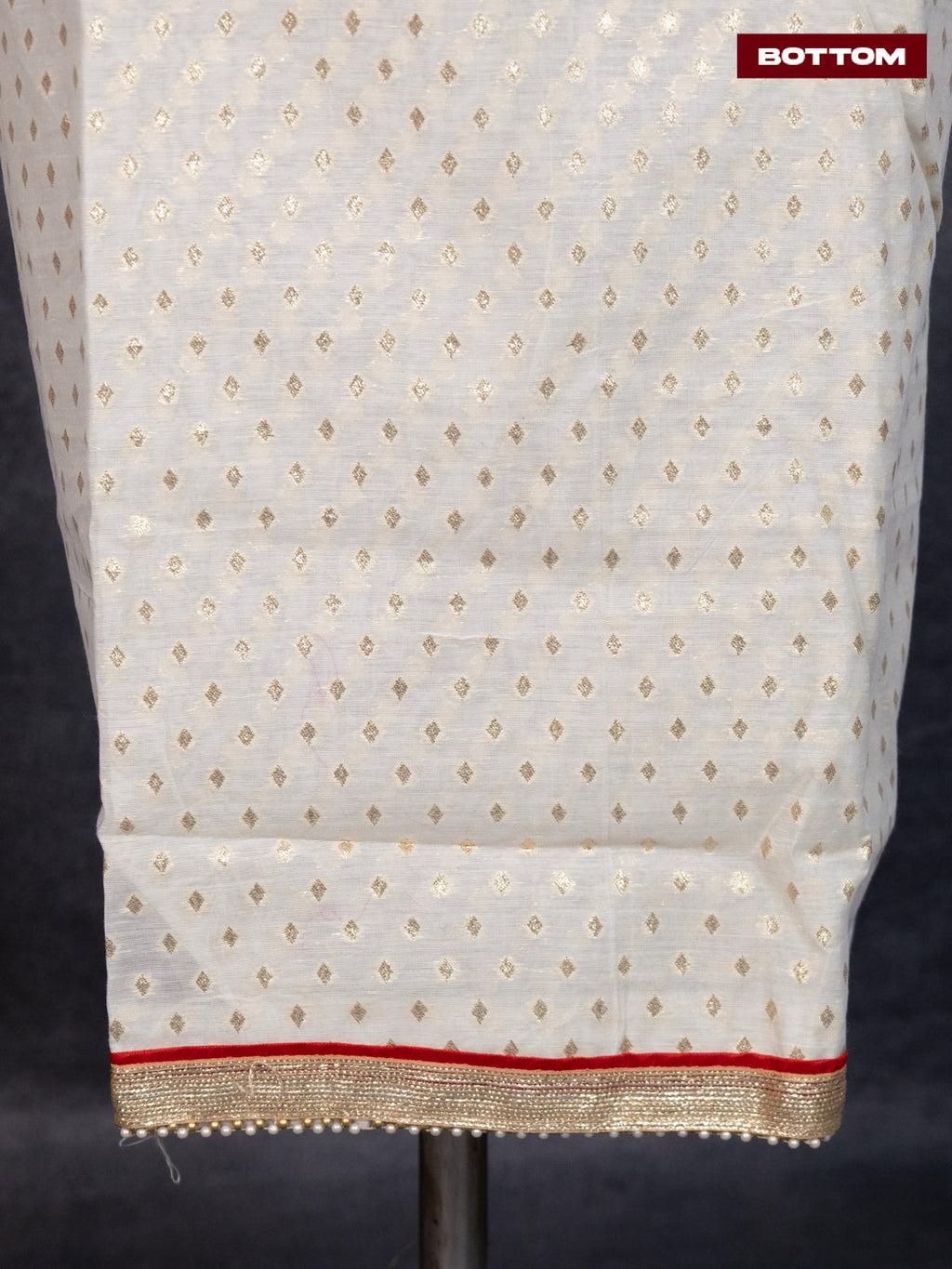 Chanderi dress material off white with allover zari buttas & beaded work neck pattern and bottom & banarasi dupatta