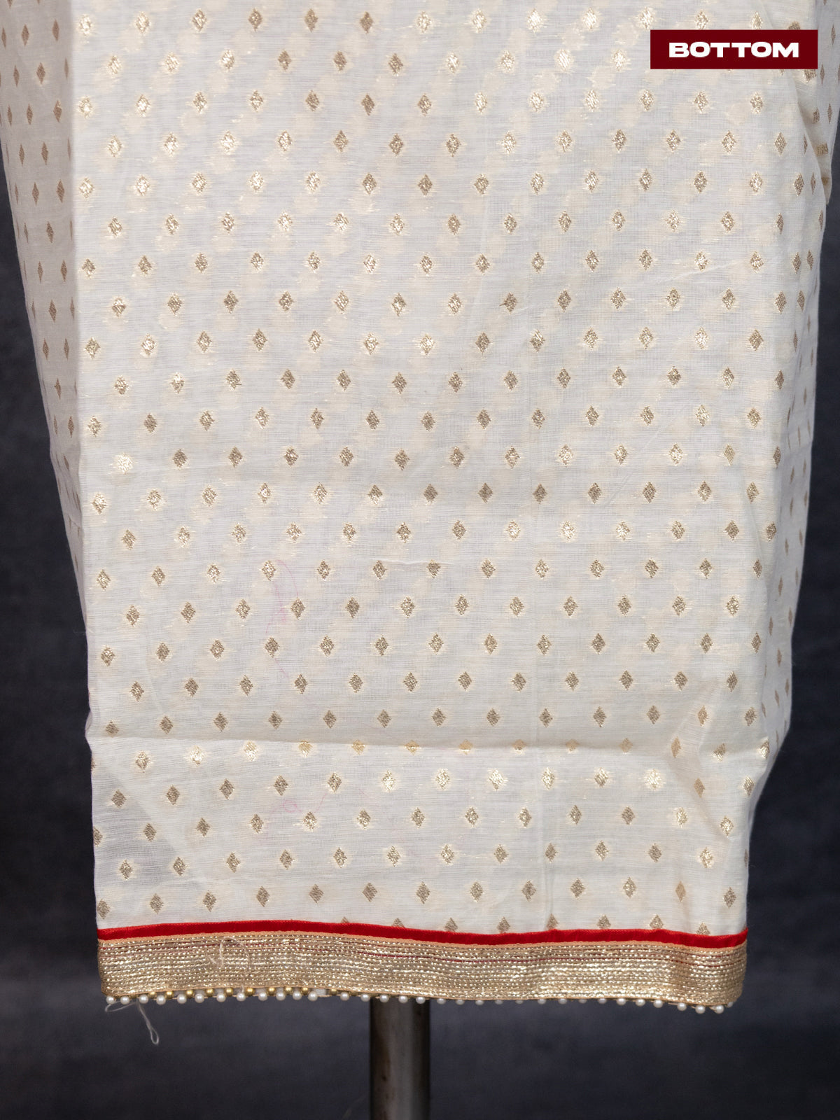 Chanderi dress material off white with allover zari buttas & beaded work neck pattern and bottom & banarasi dupatta