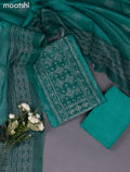 Chanderi dress material teal blue with allover bandhini prints & mirror work neck pattern and bottom & dupatta