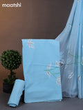 Cotton dress materials light blue with floral hand painted prints and bottom & chiffon dupatta
