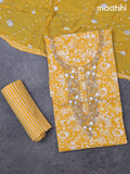 Cotton dress material yellow and off white with allover prints & embroidery zardosi work neck pattern and bottom & cotton dupatta