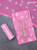 Cotton dress material light pink and off white with allover floral prints & embroidery zardosi work neck pattern and bottom & cotton dupatta