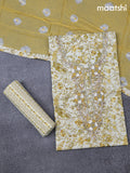 Cotton dress material cream with allover floral prints & embroidery zardosi work neck pattern and bottom & cotton dupatta