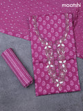 Cotton dress material magenta pink with allover butta prints & embroidery zardosi work neck pattern and bottom & cotton dupatta