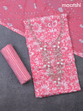 Cotton dress material peach pink and off white with allover floral prints & embroidery zardosi work neck pattern and bottom & cotton dupatta