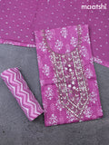 Cotton dress material magenta pink and off white with allover dabu prints & embroidery zardosi work neck pattern and bottom & cotton dupatta