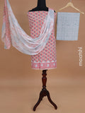 Mul mul cotton dress material peach shade and off white with allover butta prints and bottom & chiffon dupatta