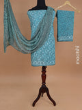 Mul mul cotton dress material pastel blue shade with allover dabu prints and bottom & chiffon dupatta