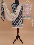 Mul mul cotton dress material black and beige with allover butta prints and bottom & chiffon dupatta