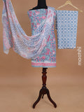 Mul mul cotton dress material pastel blue and off white with allover floral butta prints and bottom & chiffon dupatta