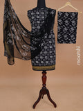 Mul mul cotton dress material black with dabu prints and bottom & chiffon dupatta