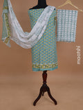 Mul mul cotton dress material pastel green and off white with allover floral butta prints and bottom & chiffon dupatta