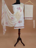 Mul mul cotton dress material cream with floral butta prints and bottom & chiffon dupatta