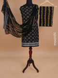 Mul mul cotton dress material black with allover butta prints and bottom & chiffon dupatta
