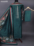 Semi tussar dress material peacock green with allover prints & patch work neck pattern and bottom & kalamkari prints dupatta