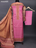 Semi tussar dress material pink and mustard yellow with allover hakoba & patch work neck pattern and bottom & printed dupatta