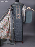 Semi tussar dress material elephant grey with allover prints & sequin embroidery work neck pattern and bottom & kalamkari prints dupatta