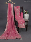 Tissue silk dress material peach pink with embroidery & zardosi work neck pattern and bottom & banarasi style dupatta