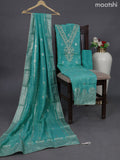 Tissue silk dress material teal blue with embroidery & zardosi work neck pattern and bottom & banarasi style dupatta