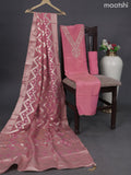Tissue silk dress material peach pink with embroidery & zardosi work neck pattern and bottom & banarasi style dupatta