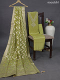 Tissue silk dress material lime green with embroidery & zardosi work neck pattern and bottom & banarasi style dupatta