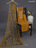 Chanderi dress material mustard yellow with embroidery & zardosi work neck pattern and bottom & printed dupatta
