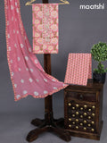 Cotton dress material peach pink with allover floral prints & embroidery zardosi work neck pattern and bottom & chiffon dupatta