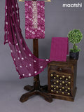 Cotton dress material dark magenta pink with allover floral prints & embroidery zardosi work neck pattern and bottom & chiffon dupatta