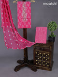 Cotton dress material pink with allover dabu prints & embroidery zardosi work neck pattern and bottom & chiffon dupatta