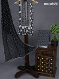 Cotton dress material black and grey with allover prints & sequin lace work neck pattern and bottom & chiffon dupatta