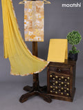 Cotton dress material sandal and yellow with allover prints & embroidery patch work neck pattern and bottom & chiffon dupatta