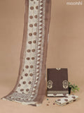 Cotton dress material brown and cream with floral butta prints and bottom & printed dupatta