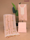 Munga cotton dress material pale orange with thread & zari woven floral neck pattern and bottom & dupatta