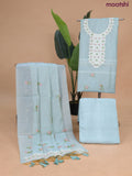 Munga cotton dress material pastel blue with thread & zari woven floral neck pattern and bottom & dupatta