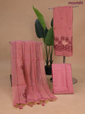 Munga cotton dress material peach shade with thread & zari woven buttas and bottom & dupatta