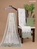 Semi tussar dress material cream and olive green with madhubani prints & mirror work and bottom & madhubani printed dupatta