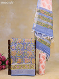 Linen cotton dress material light blue and off white with allover floral prints and bottom & dupatta